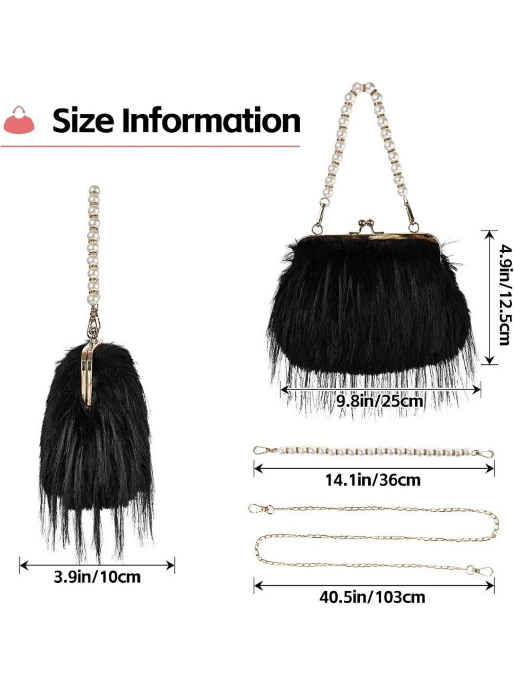 Women's Black Clutch Purses Fluffy Feather Banquet Evening Crossbody Bag - Picture 4 of 6